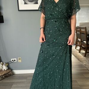 Adrianna Papell Dark Green Sequin Maxi Dress
